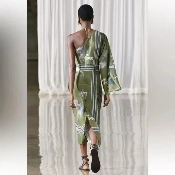 Zara Limited Edition Linen ZW Collection printed asymmetric dress - Picture 11 of 14